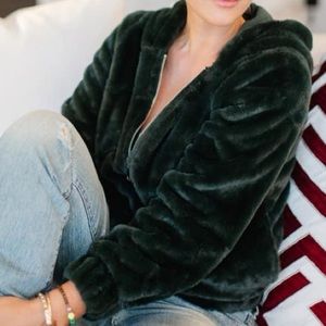 Forest Green Faux Fur Zip up Jacket